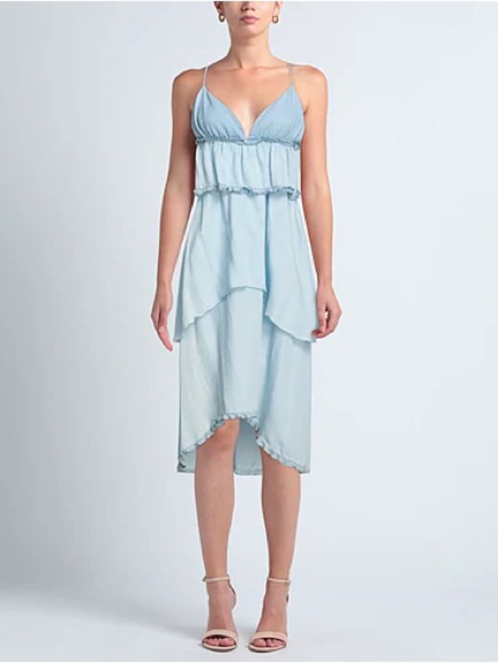 PINKO High Low Denim Sleeveless Sky Blue Midi Dress Size 8 NWT
